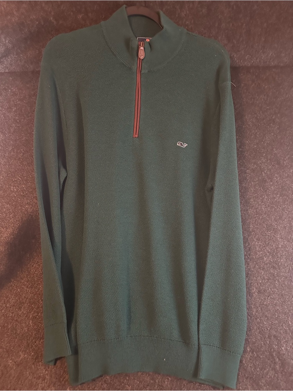 Vineyard Vines Men's Green Quarter Zip Pullover Sweater Whale Logo Large